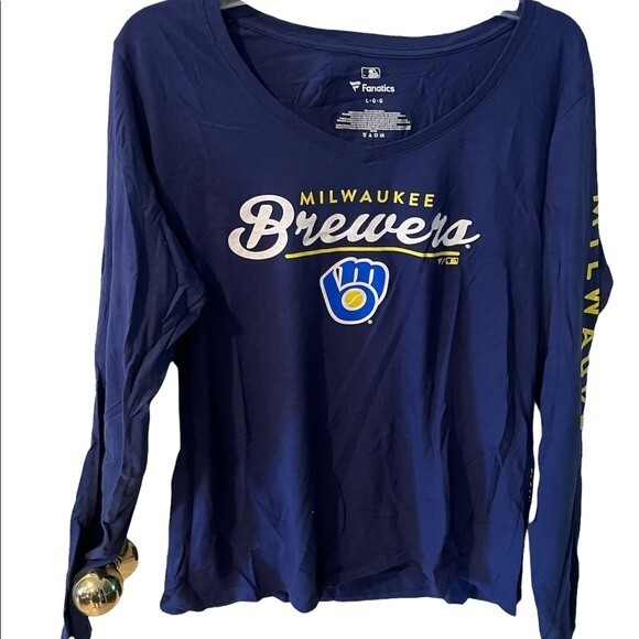 Milwaukee Brewers T-shirt Womens Sz L Fanatics MLB Long Sleeve Tee team baseball - Picture 1 of 6